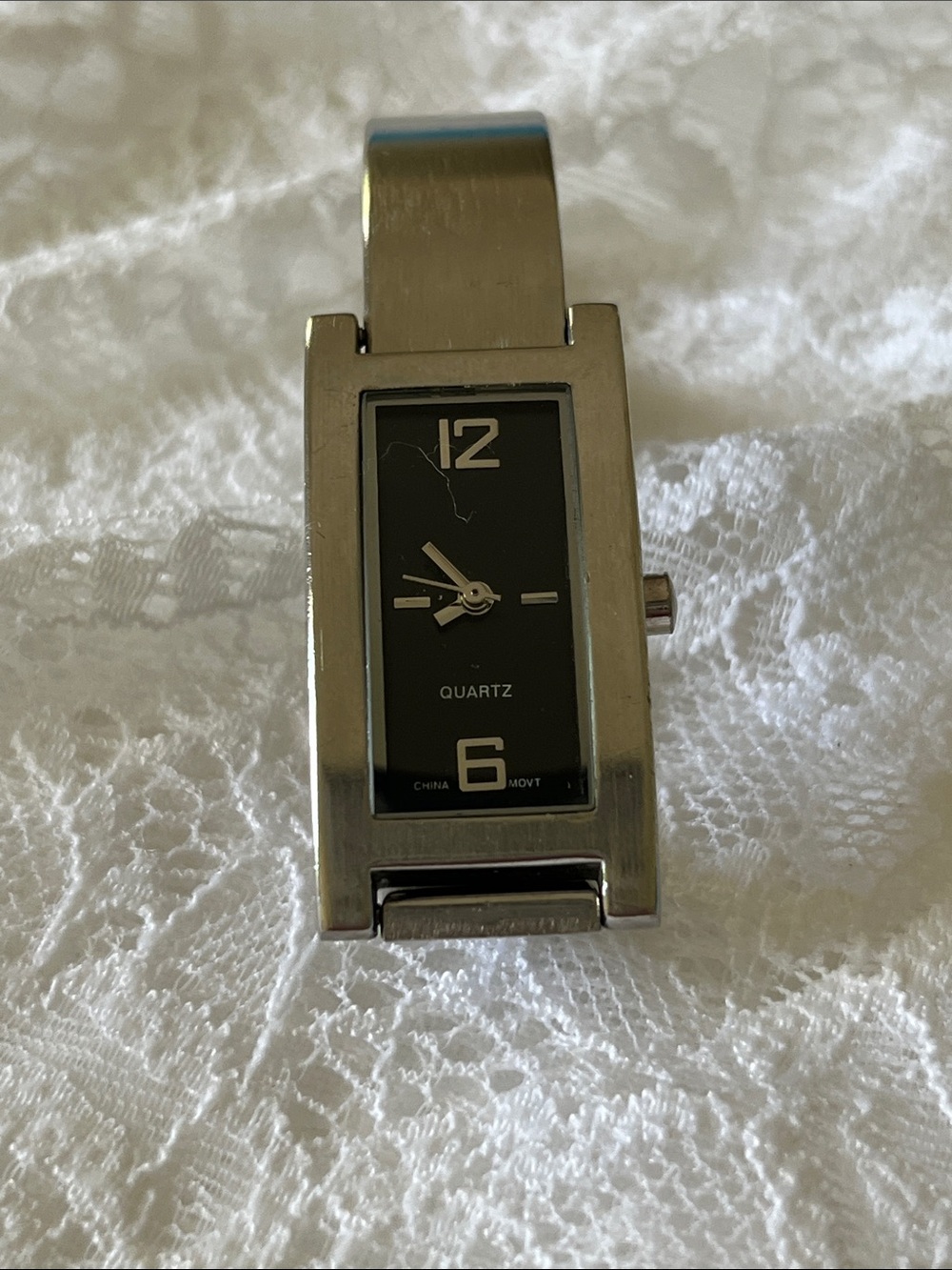 Geneva Silver Tone Women's Rectangular Black Dial Watch